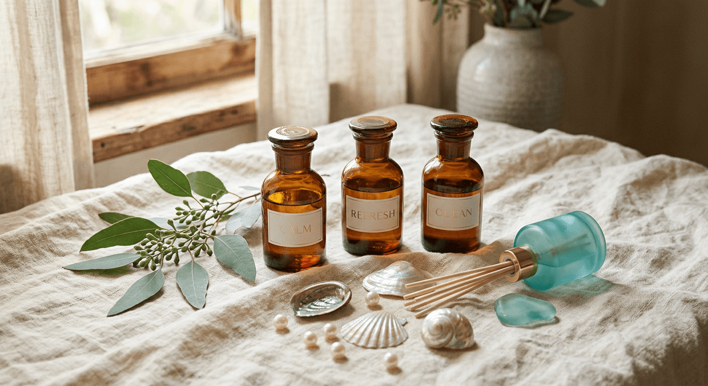 Aromatherapy oils with seashells and pearls